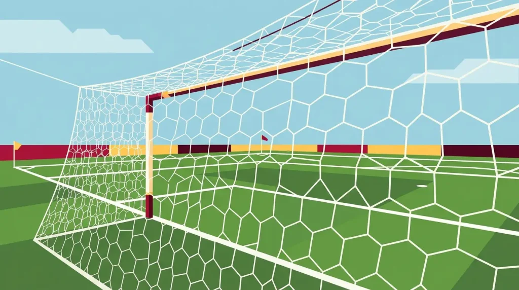 Fußballtor mit dichtem Netz auf dem grünen Spielfeld